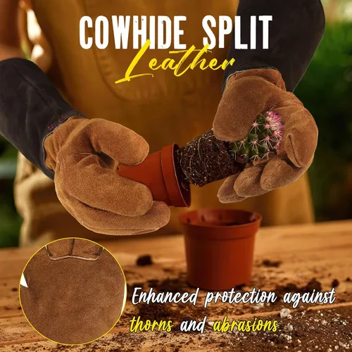 Miniatura 2 de HANDLANDY Guantes de jardinería de cuero para hombres y mujeres, guantes de jardín a prueba de espinas para poda de rosas, guantes de manopla