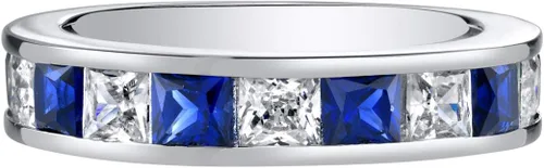 Miniatura 2 de PEORA Anillo de boda Half Eternity para mujer, plata de ley 925 con piedras preciosas de corte princesa, tallas 5 a 9