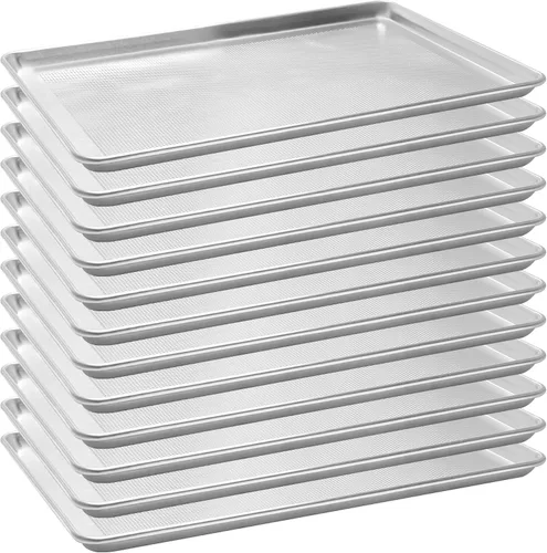 Miniatura 13 de Paquete de 12 bandejas para hornear de tamaño medio, bandeja de aluminio comercial para galletas, duradera y antiadherente, 18 x 13 pulgadas