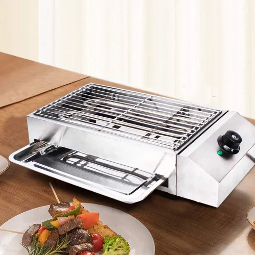 Miniatura 7 de Parrilla eléctrica portátil sin humo, parrilla eléctrica para interiores, control de temperatura, plancha de alimentos de acero inoxidable