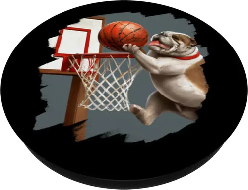 Miniatura 2 de Bulldog Inglés Jugando Baloncesto Divertido Perro Baloncesto PopSockets Intercambiables PopGrip