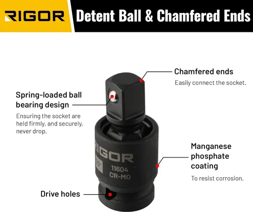 Miniatura 4 de RIGOR 11601 Juego de adaptadores de enchufe universal de 3 piezas - 1/4", 3/8", 1/2" Drive Enchufes de molibdeno cromado de grado de impacto