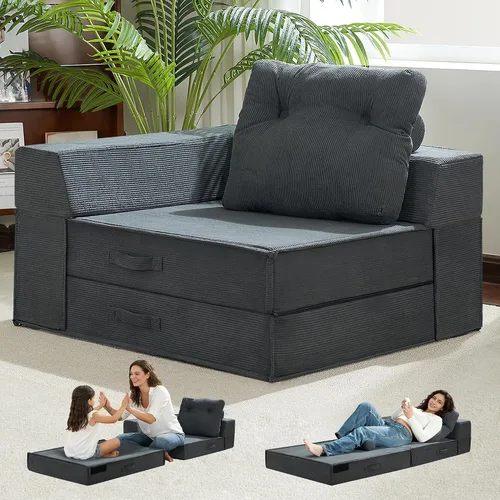 Miniatura 18 de Sofá Cama Individual Plegable Silla Sofá Cama con Almohada, Twin, Beige Cama de silla plegable