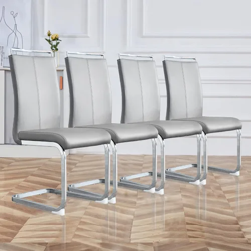 Miniatura 51 de gopop Juego de sillas de comedor, sillas modernas de metal con asiento acolchado de piel sintética, respaldo alto y patas cromadas resistentes, claro