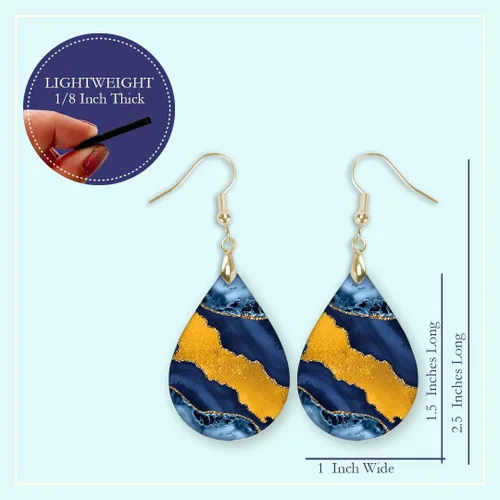 Miniatura 52 de Dangle Earrings for Women Colorful Dangling Drop Statement Jewelry Printed MDF Wood Teardrop Double Side Print Handmade by The Painted Pug