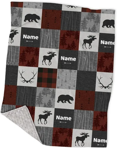 Miniatura 12 de Manta personalizada de camuflaje con diseño de ciervos y osos, conejo, lobo y bosque, manta de bebé con lunares minky para niños y niñas, manta a