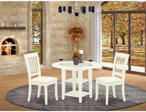 Miniatura 2 de East West Furniture SUDA3-LWH-C - Juego de mesa de comedor de 3 piezas contiene una mesa de comedor redonda con gotas y estantes y 2 sillas