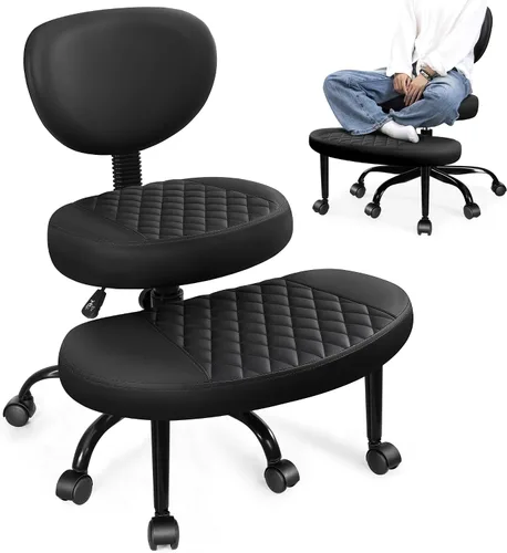Miniatura 9 de AtHope - Silla de oficina ergonómica con patas cruzadas con ruedas - Altura ajustable para meditación, escritorio para TDAH y yoga - Diseño ancho