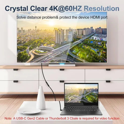 Miniatura 4 de Thsucords Cable de extensión USB C de 100 W, 0.3 pies, 10 Gbps 90 grados en ángulo recto USB C 3.2 macho a hembra, extensor de video 4K, cable