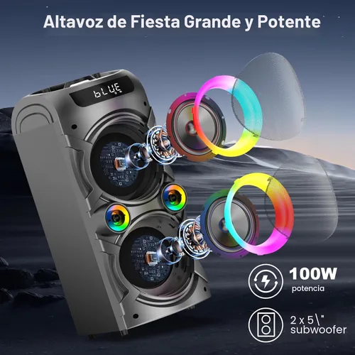 Miniatura 3 de Bocina Bluetooth portátil TYOTY 100W potente inalámbrica Boombox con emparejamiento TWS, sonido estéreo fuerte, graves profundos, grandes altavoces