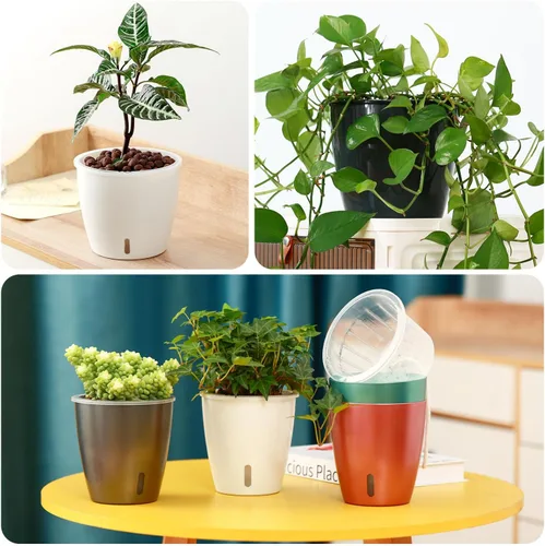 Miniatura 7 de Macetas de riego automático para plantas de interior, paquete de 16 macetas de riego automático con orificios de drenaje, macetas pequeñas