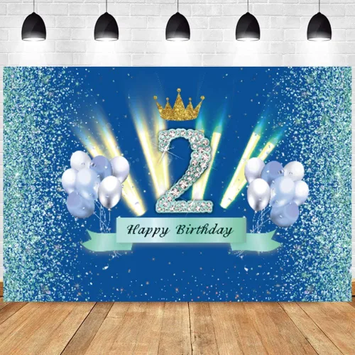 Fondo azul para cabina de fotos de 2º cumpleaños para niños, decoración de fiesta de segundo cumpleaños, telón de fondo de fotografía para niños