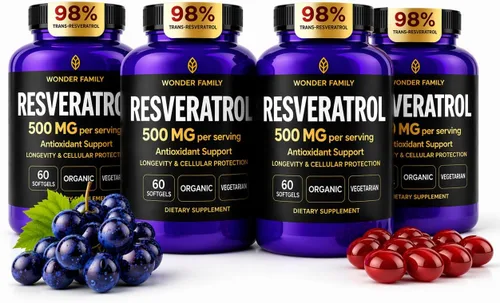 Miniatura 11 de WONDER FAMILY Suplemento de resveratrol 500 mg – Complejo orgánico de 98% de resveratrol trans – NAD Resveratrol antioxidantes y suplemento