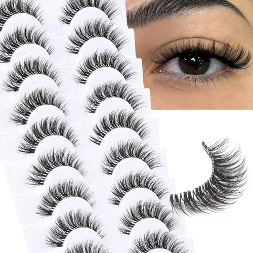 Miniatura 12 de Veleasha Pestañas rusas postizas con banda transparente que parecen extensiones de pestañas, tiras de pestañas con curvatura D, paquete de 10 pares