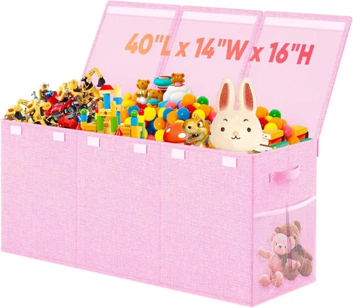 Caja de almacenamiento de juguetes extra grande con divisor de tapa, organizador de juguetes plegable resistente, cofre organizador de juguetes,