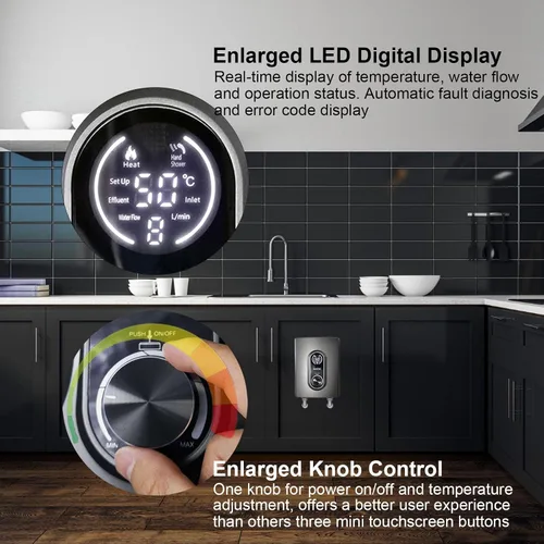 Miniatura 3 de Mini calentador de agua caliente instantáneo sin tanque para debajo del fregadero, eléctrico de 3 kW 120 V, enchufe, pantalla digital LED grande