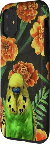 Miniatura 2 de iPhone 11 Budgie Orange Yellow Marigolds Vintage Flower Pattern Case