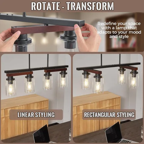 Miniatura 2 de 4 lámparas de isla de cocina y accesorios de iluminación de comedor de granja sobre mesa, colgante rústico ajustable para techo - Diseño giratorio