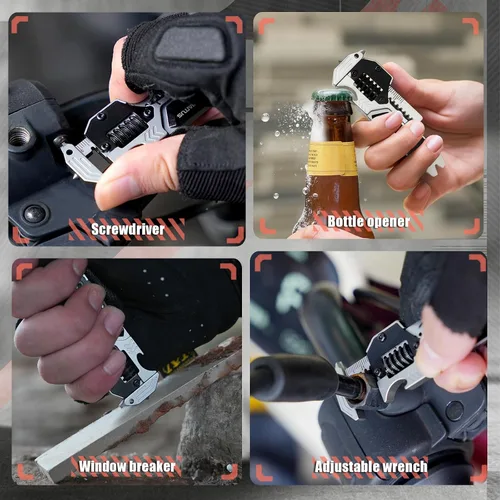 Miniatura 5 de Herramienta multiusos EDC Gear Multitool 7 en 1 con llave, abridor de botellas, rompecristales de ventana de coche, barra de palanca, destornillador