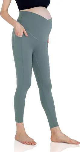 POSHDIVAH Leggings de maternidad para mujer, sobre el vientre, V, cintura alta, pantalones de yoga para embarazo, ropa de entrenamiento activo