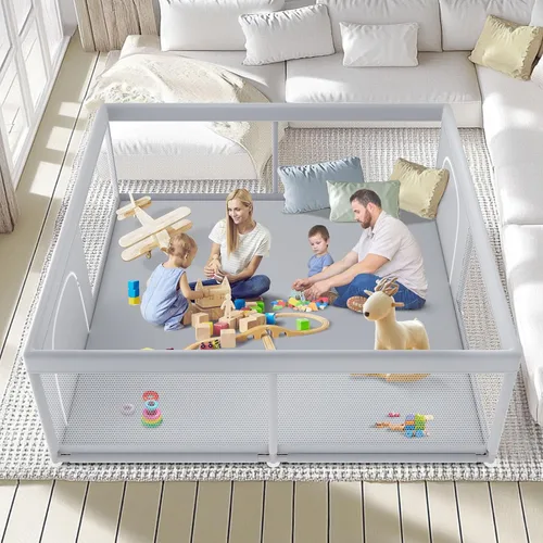 Miniatura 15 de Fshibila Corralito para bebés con alfombra, corralitos para bebés y niños pequeños, corralito de juego BabyFence para interiores y exteriores, patio