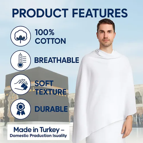 Miniatura 3 de Ihram - Juego de 2 toallas para hombre - Hajj y Umrah - 100% algodón natural - Suave, sin costuras 43.3 x 86.6 in (43 x 86 pulgadas) - Ahram Ehram