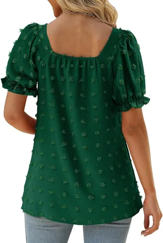 Miniatura 4 de OFEEFAN Tops y blusas para mujer, cuello cuadrado, manga abombada, gasa con lunares suizos