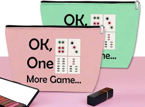 Miniatura 4 de Mxrymvu Mahjong Lovers Gift for Women Makeup Bag Mahjong Player Gifts for Friend Grandma, Verde, rosa y morado, Viajes
