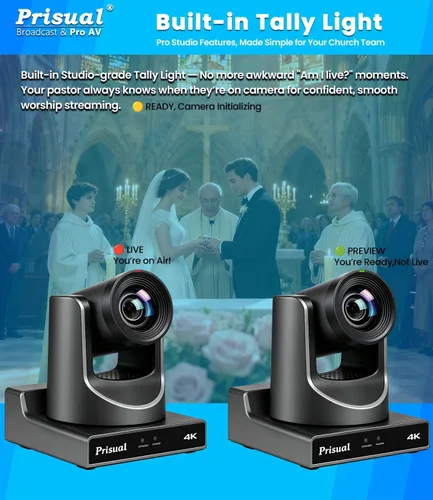 Miniatura 5 de Cámara PTZ Ultra 4K PRO NDI Prisual Gen 5, SDI HDMI USB IP con zoom óptico 20x 1/1.8" UHD CMOS 8.42MP, cámara PTZ 4K 60fps con seguimiento