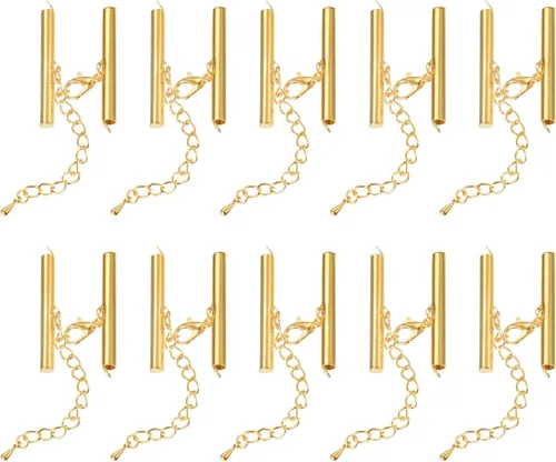 Miniatura 56 de uxcell 10 juegos de cierres deslizantes con cierres de pinza de langosta y cadena de extensión, extremos de cable deslizante de tubo de 0.394 Dorado