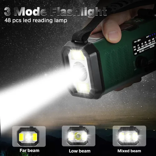 Miniatura 5 de Radio de emergencia con manivela de 10000 mAh, radio meteorológica NOAA con radio AM/FM y solar, batería recargable, linterna y luz de lectura