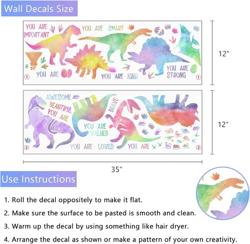 Miniatura 2 de Yovkky Calcomanías inspiradoras de pared de dinosaurio degradado pastel, con cita motivacional de dinosaurio, decoración neutra para guardería