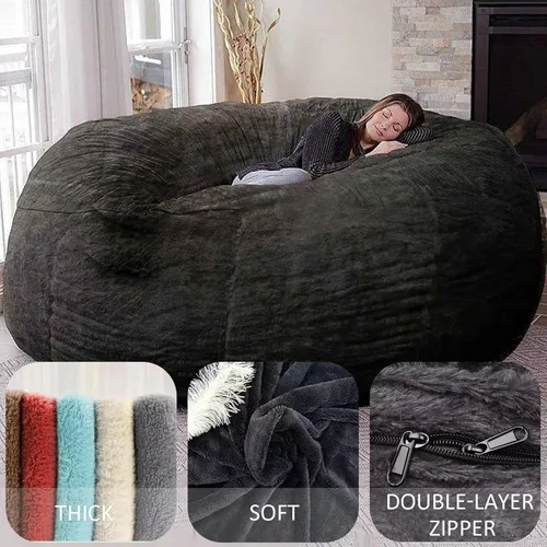 Miniatura 2 de BCU Funda para Silla Puf Ultra Suave Esponjosa de Piel Sintética Falsa Funda para Puf de Felpa Funda para Sillas de Sala de Estar para Adultos