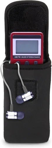 USA Gear AM FM - Funda de radio portátil – Bolsa de viaje para radio personal con trabilla para cinturón, clip de mosquetón compatible con C. Crane
