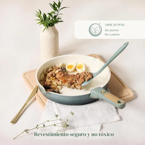 Miniatura 4 de CAROTE Juego de utensilios de cocina de titanio de 17 piezas, juego de ollas y sartenes antiadherentes, juego de cocina de cocina con mango