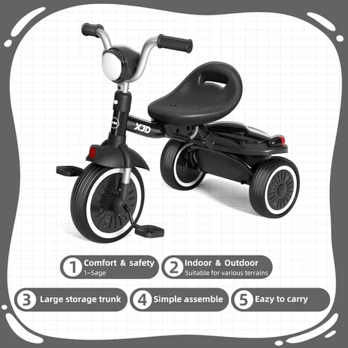 Miniatura 7 de XJD Triciclo para niños pequeños, bicicleta plegable con pedales, triciclo para niños de 2 a 5 años, asiento cómodo ajustable, regalos de Navidad