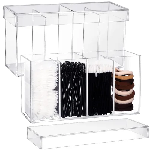 Miniatura 8 de Organizador de maquillaje acrílico de 4 compartimentos con tapa, organizador de carrito de pestañas para Lash Techs, almacenamiento de baño con 4