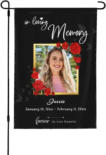 Miniatura 17 de Bandera de memoria personalizada con nombre de foto, fecha, letrero funerario personalizado, bandera conmemorativa personalizable para jardín, Cielo