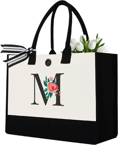 Miniatura 29 de Initial Canvas Tote Bag, Monogrammed Tote Bags Suitable for Mother's Day Wedding Beach