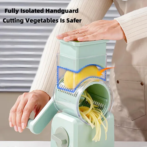 Miniatura 4 de Rallador rotativo de queso con asa, trituradora de queso de cuchillas inoxidables reemplazables, cortador de verduras de queso multifuncional