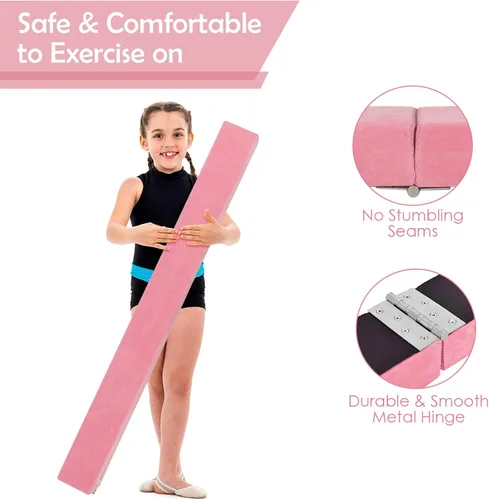 Miniatura 3 de Giantex Haz de equilibrio de 7/8/9 pies, haz de gimnasia plegable con asas de transporte, base de goma antideslizante para niños, haz de gimnasia