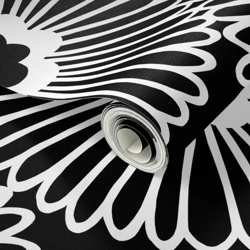 Miniatura 2 de Despegar y pegar muestra de papel tapiz – Flor floral grande negro blanco círculo de la naturaleza Bold Mod Daisy 1960s Retro Modern Decoración