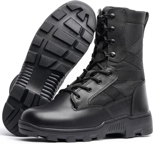 Miniatura 59 de Botas militares de WIDEWAY para hombres, botas de combate de jungla tácticas de cuero resistente al deslizamiento, negras, para hombres, todo