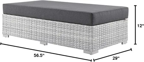 Miniatura 3 de Modway Convene - Otomana rectangular de mimbre para patio al aire libre, color gris claro