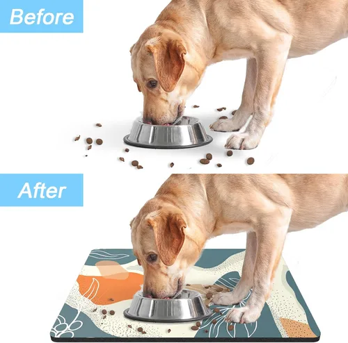 Miniatura 6 de Rnivvi Tapete de comida para perros, 12 x 19 pulgadas, bohemio, absorbente, para comida y agua, bonita alfombra de goma antideslizante para Hojas
