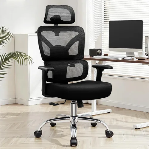 Miniatura 3 de Silla de escritorio de oficina, sillas de oficina ergonómicas con soporte lumbar, silla de escritorio de malla transpirable con cojín grueso, cómoda
