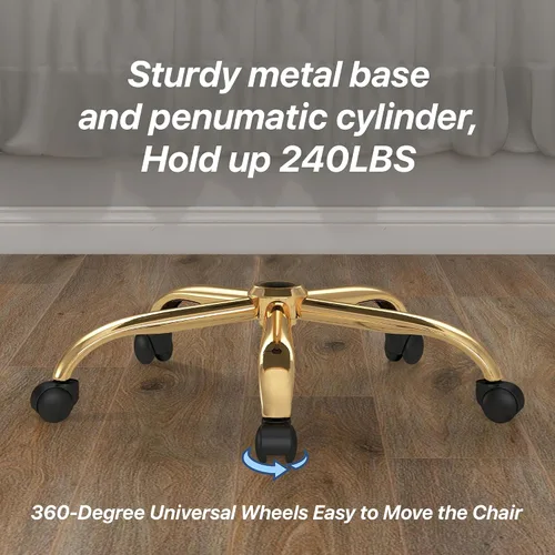 Miniatura 7 de Silla de Tocador Moderna de Terciopelo para Oficina en Casa, Silla de Escritorio de Maquillaje Giratoria de 360° con Altura Ajustable con Base