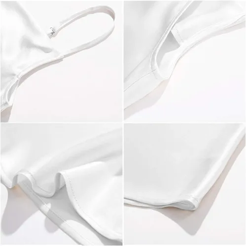 Miniatura 7 de Miqieer Camiseta básica de seda para mujer, con cuello en V, holgada, sin mangas, de satén, para mujer