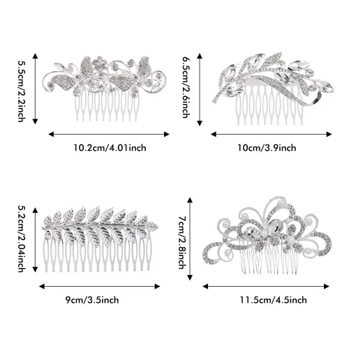 Miniatura 6 de Cinaci Paquete de 40 peines laterales para el pelo de novia con diamantes de imitación plateados brillantes y en forma de U, pasadores