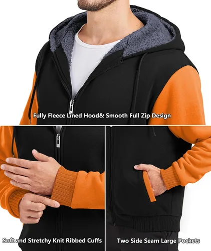 Miniatura 75 de GEEK LIGHTING Sudadera con capucha y cremallera para hombre, forro polar, chaqueta gruesa con capucha para invierno, cálida sudadera atlética